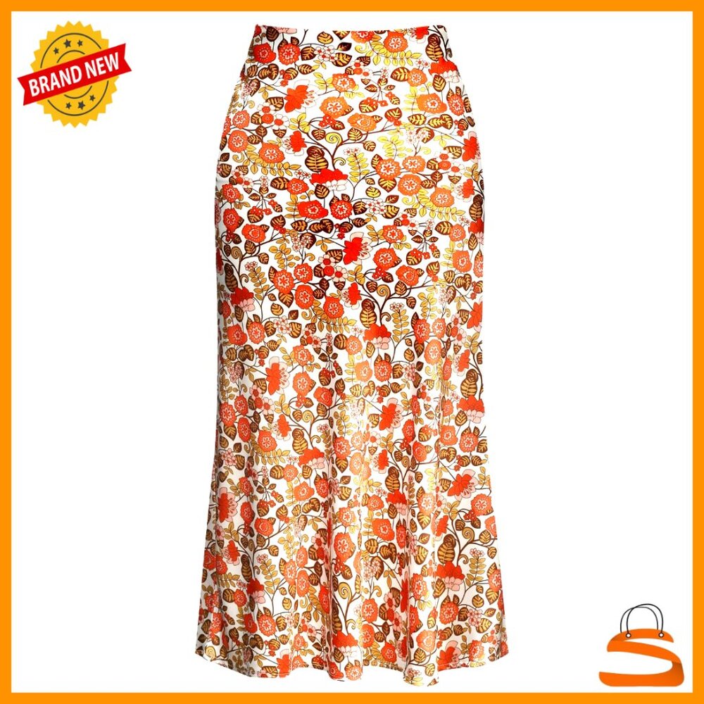 Leopard Print Midi Skirt High Waist Satin Elasticized Cheetah Casual Chic
